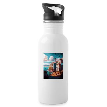 Santander Spanien Vintage Reiseposter WPA Souvenir - Trinkflasche mit integriertem Trinkhalm - Weiß - Rechts