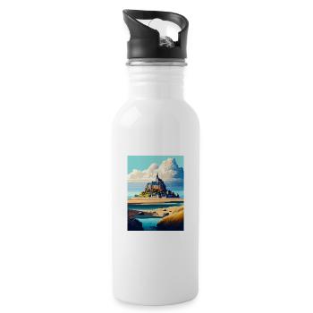 Mont Saint Michel France Vintage Travel Poster WPA - Water bottle with straw - white - Right