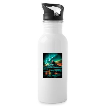 Kirkjufell Iceland Vintage Travel Poster Souvenir - Water bottle with straw - white - Right