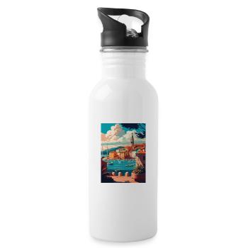St Tropez Seascape France Vintage Travel Poster - Water bottle with straw - white - Right