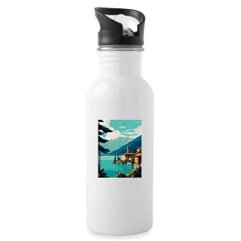 Comer See Italien Dekoration Vintage Reiseposter - Trinkflasche mit integriertem Trinkhalm - Weiß - Rechts