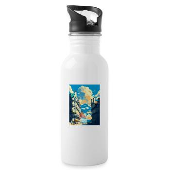Nantes Decoration Vintage Travel Poster Souvenir - Water bottle with straw - white - Right