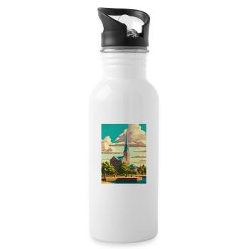 Karlskrona Swedish Vintage Travel Poster Souvenir - Water bottle with straw - white - Right
