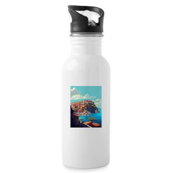 Eze France Coastal Vintage Travel Poster Souvenir - Water bottle with straw - white - Right