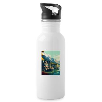 Interlaken Schweiz Vintage Reiseposter WPA - Trinkflasche mit integriertem Trinkhalm - Weiß - Rechts