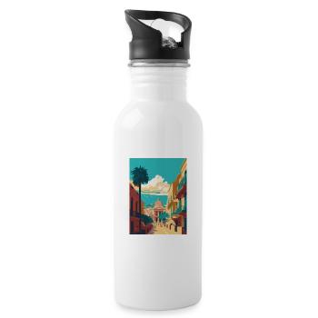 Palermo Sicily Town Italy Vintage Travel Poster - Water bottle with straw - white - Right