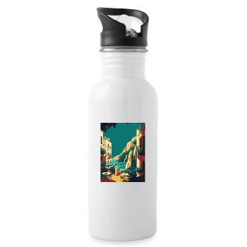 Capri Italy Coastal Vintage Travel Poster Souvenir - Water bottle with straw - white - Right