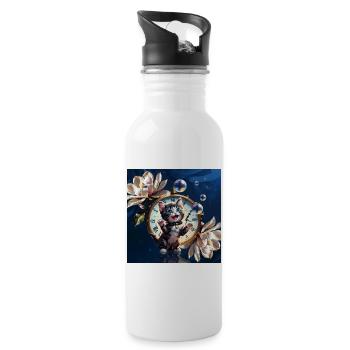 Happy New Year I wish you the cute kitten. - Water bottle with straw - white - Right