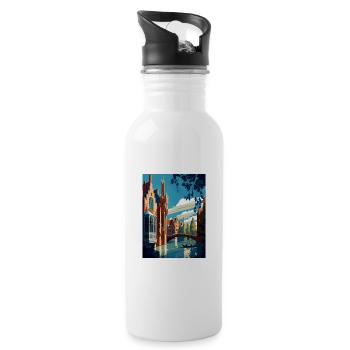 Bruges Belgique Vintage voyage affiche WPA Souvenir - Gourde avec paille intégrée - blanc - Droite