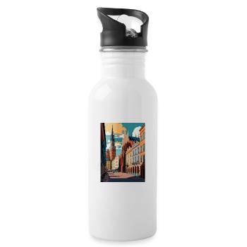 Krakau Polen Vintage Reiseposter WPA Souvenir - Trinkflasche mit integriertem Trinkhalm - Weiß - Rechts