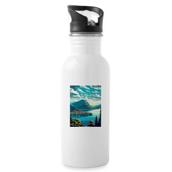 Lugano Schweiz Vintage Reiseposter Souvenir - Trinkflasche mit integriertem Trinkhalm - Weiß - Rechts