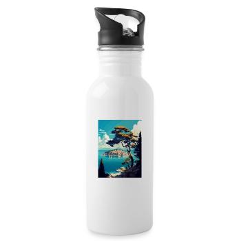 Vis Island Croatia Vintage Travel Poster Souvenir - Water bottle with straw - white - Right