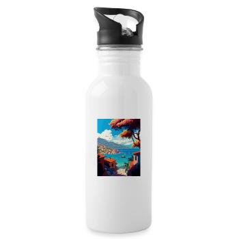 Lefkada Griechenland Dekoration Vintage Reise Poster - Trinkflasche mit integriertem Trinkhalm - Weiß - Rechts
