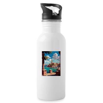 Chania Griechenland Dekoration Vintage Reiseposter WPA - Trinkflasche mit integriertem Trinkhalm - Weiß - Rechts