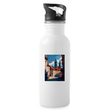 Prague Czech Republic Vintage Travel Poster WPA - Water bottle with straw - white - Right