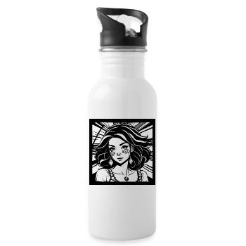 Hippie Princess Girl in Manga Comic Style - Water bottle with straw - white - Right