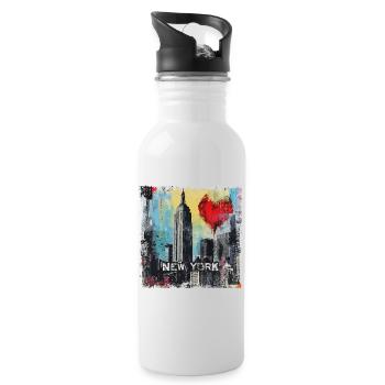 New York, retro, vintage - Valentine's Day - Water bottle with straw - white - Right