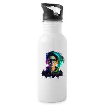 Gamer Girl Cyber-Style - Trinkflasche mit integriertem Trinkhalm - Weiß - Rechts