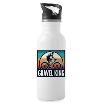 Gravel King Radfahren Illustration - Trinkflasche mit integriertem Trinkhalm - Weiß - Rechts