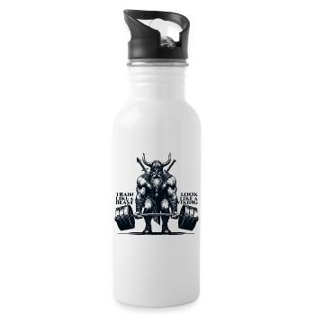 Wikinger Kreuzheben Geschenk - Trinkflasche mit integriertem Trinkhalm - Weiß - Rechts