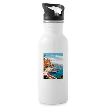 Cote D Azur Frankreich Vintage Reiseposter Souvenir - Trinkflasche mit integriertem Trinkhalm - Weiß - Rechts