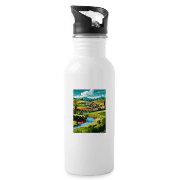 Douro Valley Portugal Vintage Travel Poster WPA - Water bottle with straw - white - Right