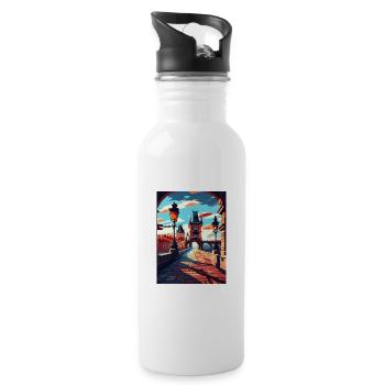 Prague Czech Republic Vintage Travel Poster WPA - Water bottle with straw - white - Right