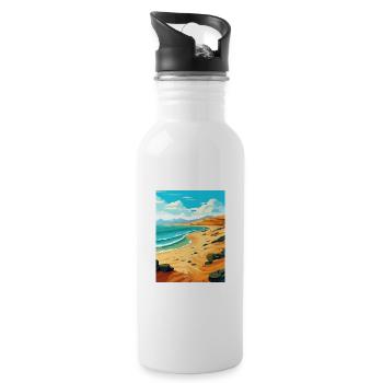 Fuerteventura Spanien Vintage Reiseposter Souvenir - Trinkflasche mit integriertem Trinkhalm - Weiß - Rechts