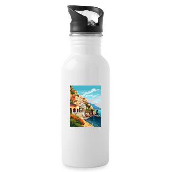 Amalfi Italie Décoration Vintage Voyage Affiche WPA - Gourde avec paille intégrée - blanc - Droite