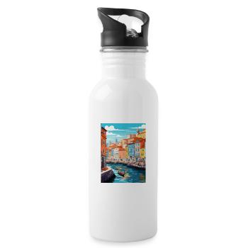 Porto Portugal Vintage Travel Poster WPA Souvenir - Water bottle with straw - white - Right