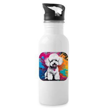 Caniche mignon avec fond coloré - Gourde avec paille intégrée - blanc - Droite