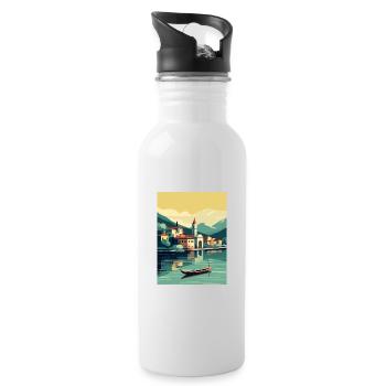 Comer See Italien Dekoration Vintage Reiseposter - Trinkflasche mit integriertem Trinkhalm - Weiß - Rechts