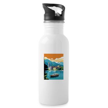 Comer See Italien Dekoration Vintage Reiseposter - Trinkflasche mit integriertem Trinkhalm - Weiß - Rechts