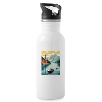Comer See Italien Dekoration Vintage Reiseposter - Trinkflasche mit integriertem Trinkhalm - Weiß - Rechts