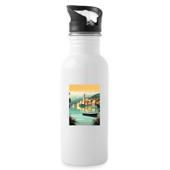 Comer See Italien Dekoration Vintage Reiseposter - Trinkflasche mit integriertem Trinkhalm - Weiß - Rechts