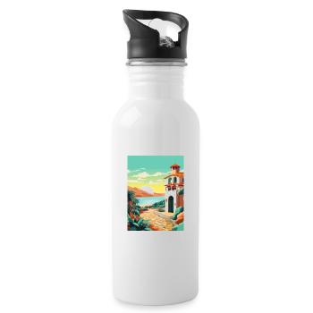 Costa Brava Spanien Vintage Reiseposter Souvenir - Trinkflasche mit integriertem Trinkhalm - Weiß - Rechts