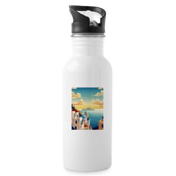 Santorin Grèce décoration grec voyage affiche - Gourde avec paille intégrée - blanc - Droite