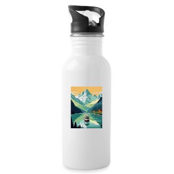The Fjords Norway Norwegian Mountains Scandinavian - Water bottle with straw - white - Right