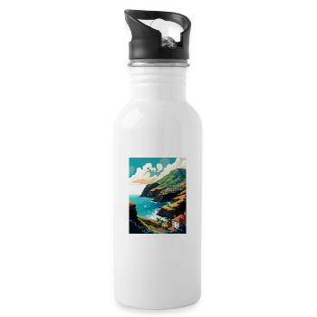 Azores Portugal Vintage Travel Poster WPA Souvenir - Water bottle with straw - white - Right