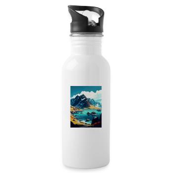 Lofoten Norwegisches Vintage-Reiseposter - Trinkflasche mit integriertem Trinkhalm - Weiß - Rechts