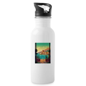 Sicily Italy Decoration Vintage Travel Poster WPA - Water bottle with straw - white - Right