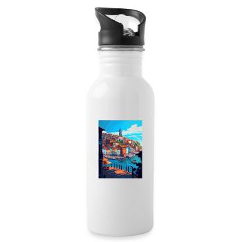 Porto Portugal Vintage Travel Poster WPA Souvenir - Water bottle with straw - white - Right