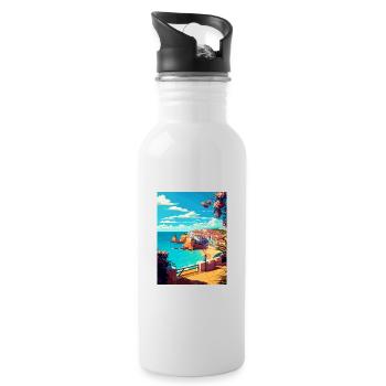Albufeira Portugal Cascais Vintage Travel Poster - Water bottle with straw - white - Right