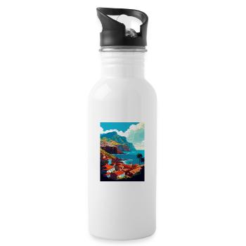 Madeira Portugal Vintage Travel Poster Souvenir - Water bottle with straw - white - Right