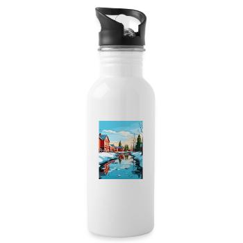 Oulu Finland Vintage Travel Poster WPA Souvenir - Water bottle with straw - white - Right