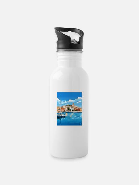 Balearen Spanien Vintage Reiseposter WPA - Trinkflasche mit integriertem Trinkhalm - Weiß