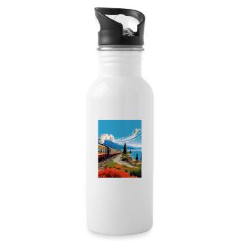 Orient Express Europa Deko Vintage Reiseposter - Trinkflasche mit integriertem Trinkhalm - Weiß - Rechts