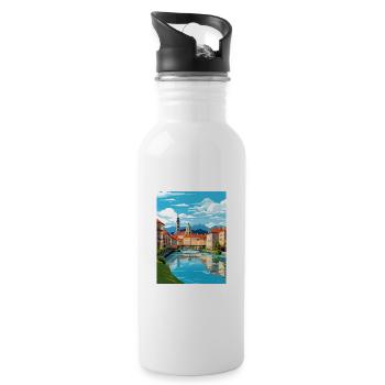 Ljubljana Slovenia Vintage Travel Poster Souvenir - Water bottle with straw - white - Right