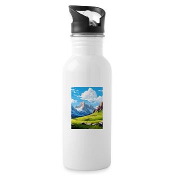 Picos De Europa National Park Travel Poster - Water bottle with straw - white - Right