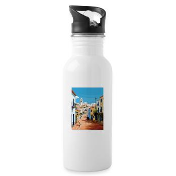 Albufeira Portugal Cascais Vintage Travel Poster - Water bottle with straw - white - Right